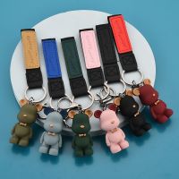 Fashion Bow Tie Bear Keychains Boy/Girlfriend Leather Lanyard Animal Key Chain Cute Bag Charms Keyring Couples Pendant Jewelry