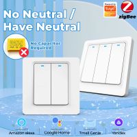 ✜ EU Plug Tuya Zigbee Smart Switch No Neutral Wire No Capacitor 1/2/3Gang Wall Switch Relay for Alexa Google Home Alice Smart Life