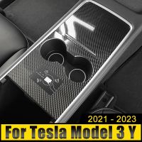 Car Accessories For Tesla Model 3 Y 2021 2022 2023 Real Carbon Central Control Front Water Cup Holder Trim Cover Mat Sticker