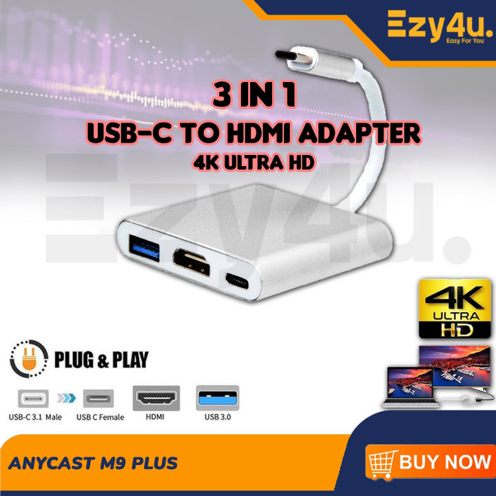 READY STOCK MALAYSIA 3 IN 1 USB C Type C to HDMI Adapter 4K USB 3.0 ...