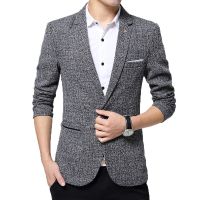 ZZOOI Spring And Autumn Korean Leisure Trend Linen Soft Slim Small Suit Long Sleeve Solid Color Suit Collar Handsome Youth Coat