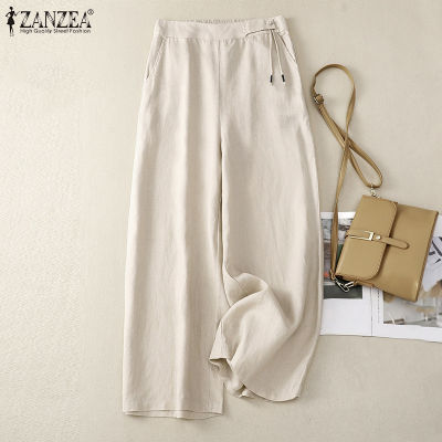 (สินค้ามาใหม่)(จัดส่งฟรี)Fancystyle ZANZEA กางเกงเอวยืดหยุ่นสบายผูกเชือกกางเกงหลวมทรงตรงผ้าฝ้ายของผู้หญิง #2