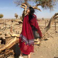 Fengchaka Salt Lake Qinghai Silk Scarf Scarf ผ้าพันคอผ้าคลุมไหล่ชาติพันธุ์ Great Desert Women Travel ครีมกันแดดฤดูใบไม้ผลิและฤดูร้อนสีแดง