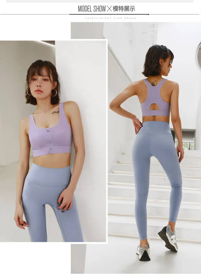 YueJi Fixed Cup Sport Bra Women High Impact Shockproof Gathering Front  Zipper Plus Size Sports Bras ann