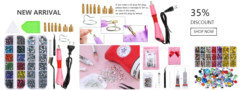 QIAO Hot Fix Rhinestones Set EU/US PLUG Hotfix Applicator 7 Tips