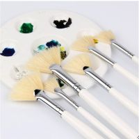 6pcs Fan Shape Pig Bristles Brush Wood Rod Oil Drawing Brush Set Fanshape Oil Painting Brush Wood Rod Oil Painting Brush HCCY