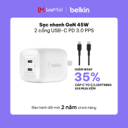Sạc BOOST CHARGE PRO GaN Belkin 45W - 2 cổng USB-C PD 3.0 PPS - WCH011dqWH
