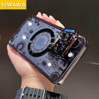 YEWAWA ที่ใส่เลนส์แบบพับได้เคสแม่เหล็กเนื้อแผงวงจรสำหรับ iPhone 14 Pro Max 13 12 11ฝาครอบชาร์จไร้สายใส