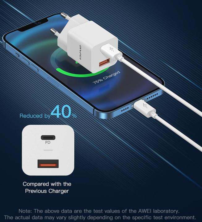 awei-pd12-20วัตต์-usb-c-ค่าใช้จ่ายได้อย่างรวดเร็วประเภท-c-ค่าใช้จ่ายได้อย่างรวดเร็วสำหรับ-iosandroid-ศัพท์มือถือพอร์ตคู่ปลอดภัยชาร์จ