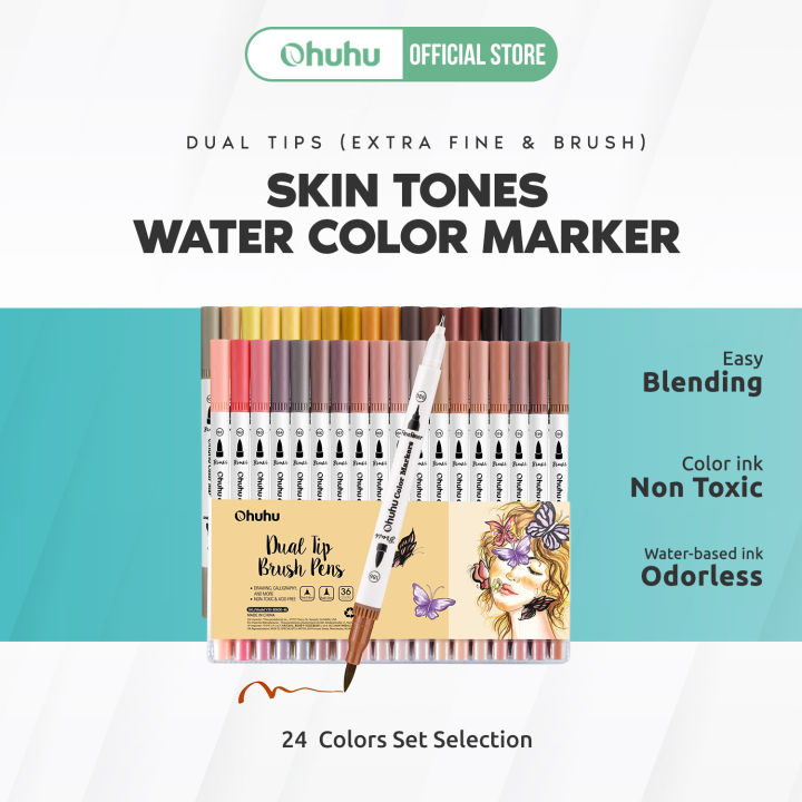 Ohuhu Skin Tone Water-Based Dual Tips Art Markers - Brush & Fineliner (36  Colors)