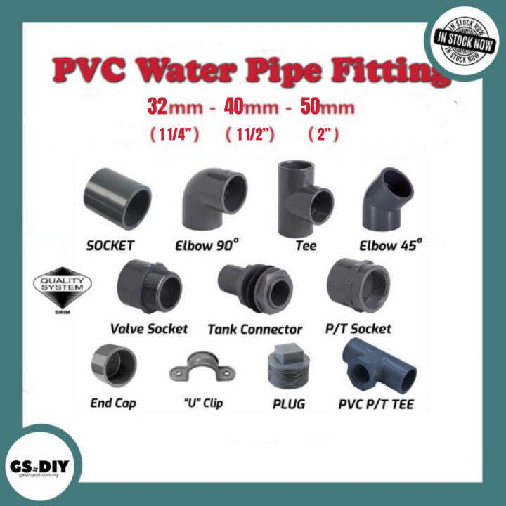 PVC Water Pipe Fittings [32~50mm] M'sia Standard💌(Socket Elbow/Valve