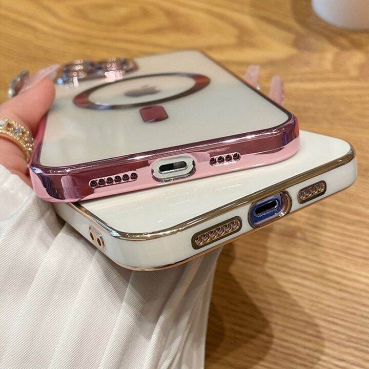 เคสเคสโทรศัพท์สุดหรูใสชาร์จไร้สายแม่เหล็ก-magsafe-ฟิล์มป้องกันเลนส์กล้องถ่ายรูป-iphone-14-13-12-11-plus-pro-max