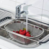 Stainless Steel Retractable Drain Basket Rubber Grip Handles Oval Colander Sink Vegetables Draining Rack Home Storage Basket