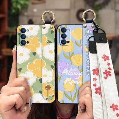 Soft painting flowers Phone Case For OPPO Reno4 5G New Arrival cute ring Wristband Durable Dirt-resistant protective