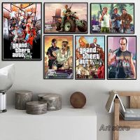 GTA 5โปสเตอร์และภาพพิมพ์-Grand Theft Auto วิดีโอเกม Wall Art ภาพวาดผ้าใบ-Bar ภาพจิตรกรรมฝาผนังผ้าใบสำหรับห้องนอนเด็ก-ตกแต่งบ้าน