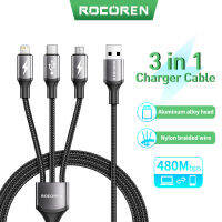 Rocoren 3 In 1 USB ชนิด C สายสำหรับ iPhone 15 14 13 Pro Max USBC ชาร์จเร็วสายชาร์จสำหรับ Xiaomi Samsung สายข้อมูลไมโคร