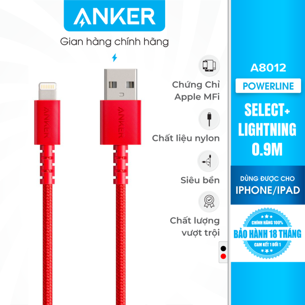 Cáp sạc Anker PowerLine Select+ Lightning dài 0.9m – A8012