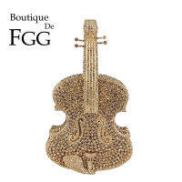 Boutique De FGG Novelty ไวโอลินรูปร่างผู้หญิงคริสตัลคลัทช์กระเป๋า Party Dinner Rhinestone Minaudiere กระเป๋าถือและกระเป๋า