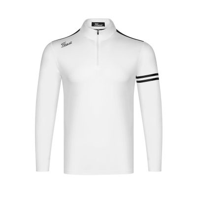 Titleist Golf Men Stand-Up Collar Zipper Breathable Perspiration Moisture Absorbent Long-Sleeved T-Shirt Base Loose Casual Top lF5d