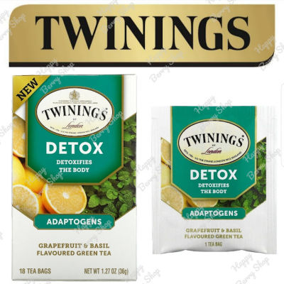 ⭐ Twinings ⭐ Detox, Adaptogens, Grapefruit &amp; Basil Flavored Green Tea  ชาทไวนิงส์ ชาสมุนไพรสูตรเพื่อสุขภาพ Superblends Collection แบบกล่อง 18 ซอง ชาอังกฤษ นำเข้าจากต่างประเทศ