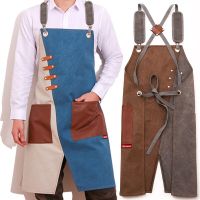 Chef Apron Denim Canvas Cross Back Adjustable Apron with Pockets   Kitchen Cooking Baking Bib Apron  Mens Kitchen Apron Aprons