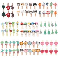 Multi-Styles Mini Natural Wooden Photo Clips Christmas Snowman Duck Heart Owl Shaped Clips Clothespin Craft Decoration Clip Pegs Clips Pins Tacks