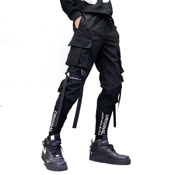 Hip Hop Men Ribbons Cargo Pants Fashion Harajuku 2023 New Elastic Waist  Casual Streetwear Mens Joggers Trousers Black | Lazada Singapore
