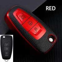 3 Buttons TPU+Leather Car Key Case Cover For Ford Ranger C-Max S-Max Focus Galaxy Mondeo Transit Tourneo Custom Auto Accessories