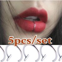 5Pcs Lip Nose Rings Neutral Punk Lip-shaped Ear Nose Clip Fake Diaphragm with Perforated Lip Hoop Body Jewelry Steel Ring Body jewellery