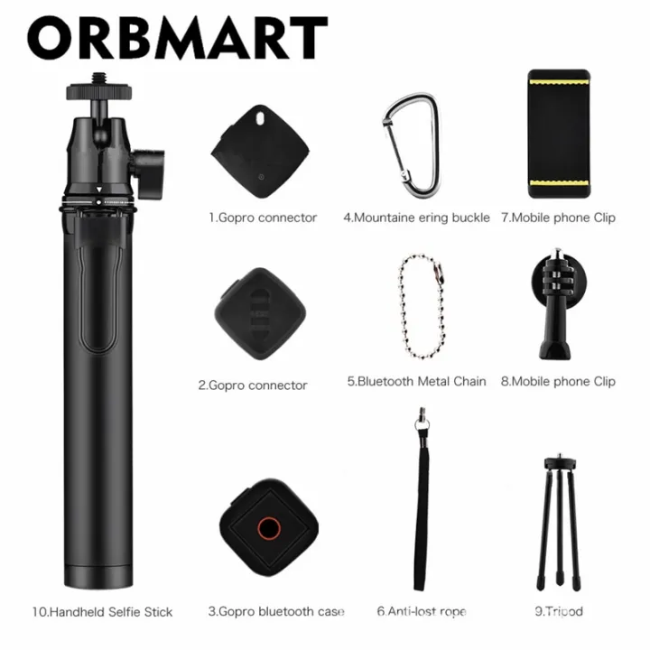 orbmart-ชุดไม้เซลฟี่มือถือยืดหยุ่นสำหรับกล้องกีฬาแอ็กชันโทรศัพท์มือถือกล้องดิจิตอลพร้อมขาตั้งคลิปบลูทูธควบคุม