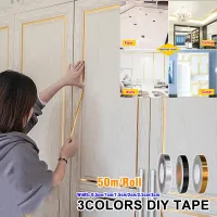 【LZ】 Fita da telha auto-adesiva escovado Prata Pavimento afiação ouro costura impermeável Adesivos Wall Gap Teto Decoração Home 50m por Rolo