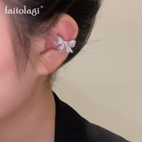 1 Pc Shiny Zircon Bow Clip Earrings Korean Elegant Rhinestone No Piercing Ear Cuff Bowknot Earring for Women Ear Clip Jewelry