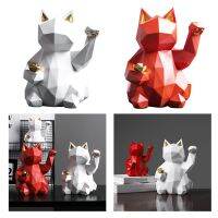 Lucky Cat Resin Figurine Lifelike Animal Sculpture Statue Home Decor Red