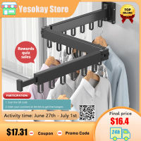 Folding Clothes Hanger Wall Mount Retractable Cloth Drying Rack Indoor &amp; Outdoor Space Saving Aluminum Home Laundry Clothesline