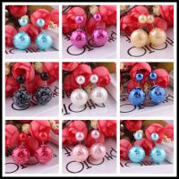 Double Sides Big Pearl Ball Stud Earrings for Women Brincos Bijoux Hot Selling Flower Printing Statement Earrings Jewelry Gifts