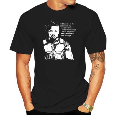 Erik Killmonger เสื้อยืดคอกลมแขนลำลองขาสั้นสีดำพิมพ์ลายแฟชั่นสำหรับฤดูร้อนผ้าคอตตอนคอกลมใหม่เสื้อยืดตลก
