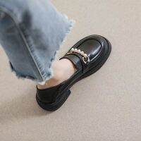 เกาหลี INS Pearl Loafers ผู้หญิงฤดูใบไม้ร่วงแพลตฟอร์ม Loafers Casual PU หนัง Boat Shoes