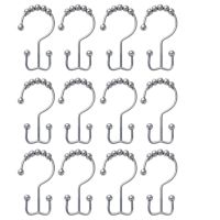 Shower Curtain Rings Hooks Rust-Resistant Metal Double Shower Hooks for Bathroom Shower Curtain Rod Set of 12