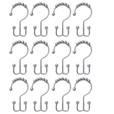 Shower Curtain Rings Hooks Rust-Resistant Metal Double Shower Hooks for Bathroom Shower Curtain Rod Set of 12