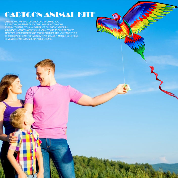 สายรุ้งสีนกแก้วบิน-kite-string-handle-สำหรับครอบครัวเด็กสนุกกลางแจ้งของเล่น