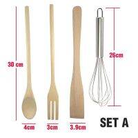 Wooden Kitchen Cooking Utensils Set Solid Wood Gadget Egg Beater Whist Spoon Fork Turner Spatula Cuisine Utensils