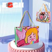 Cartoon printing fashion illustrator cooperation one shoulder tote bags fitness leisure large capacity 【BYUE】