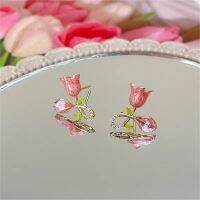 ❀☜  Exquisite Earrings Enamel 1 Design Stud Jewelry Durable Pink Alloy