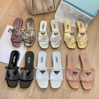 2023 triangle buckle flat pradaˉ bottom transparent slippers all-match open-toed beach womens sandals and slippers