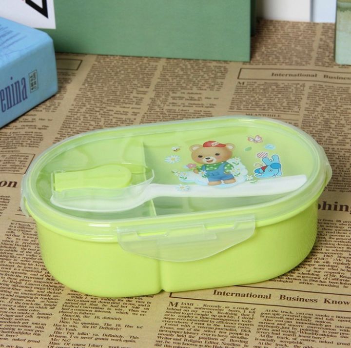 กล่องข้าวเด็ก-กล่องข้าวพลาสติก-ฟรีช้อนพลาสติก-กล่องอาหาร-คละลาย