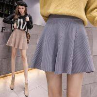 Autumn Streetwear Knitting Mini Skirts Women Elastic High Waist School Girl Short Pleated Skirt Solid A-Line Skater Kawaii Falda