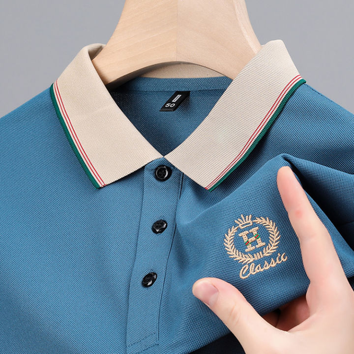 เสื้อเชิ้ตแขนสั้น-poio-สำหรับผู้ชาย-เสื้อยืดปักฉบับภาษาเกาหลีธุรกิจลำลองมาใหม่