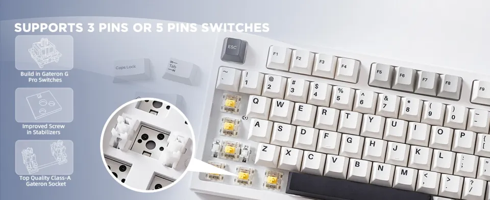 YUNZII YZ75 White 75% Hot Swappable Wireless Gaming Mechanical