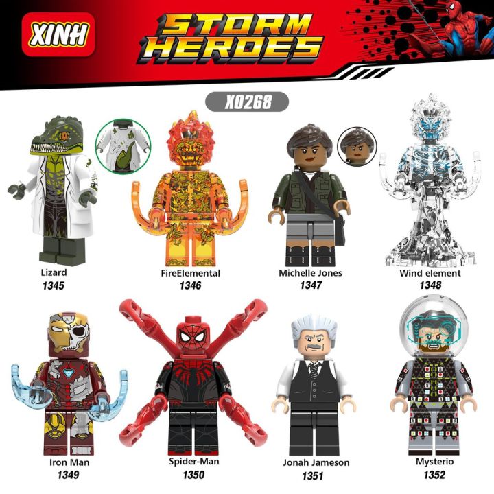Lego Minifigures Các Nhân Vật Trong Spider Man Far From Home Fire Elemental  Wind Element Lizard Iron Man Mẫu Mới X0268 