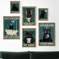 Mental Black Cat Vintage Poster Your Butt Napkins My Lord Art Print Wash Your Hand Funny Bathroom Canvas Painting Cafe Bar Decor